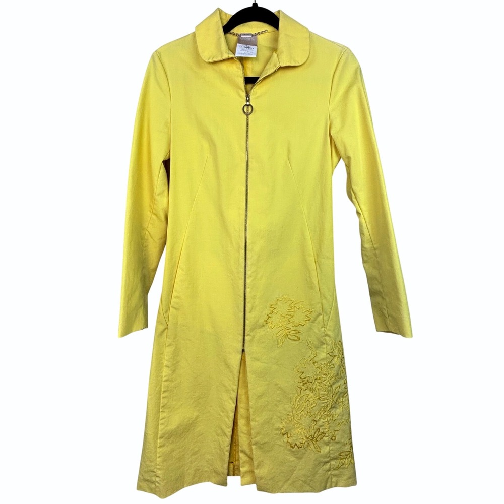 Vintage Versus Yellow Zip Up Up Coat Embroidered Pockets Womens Sz 40